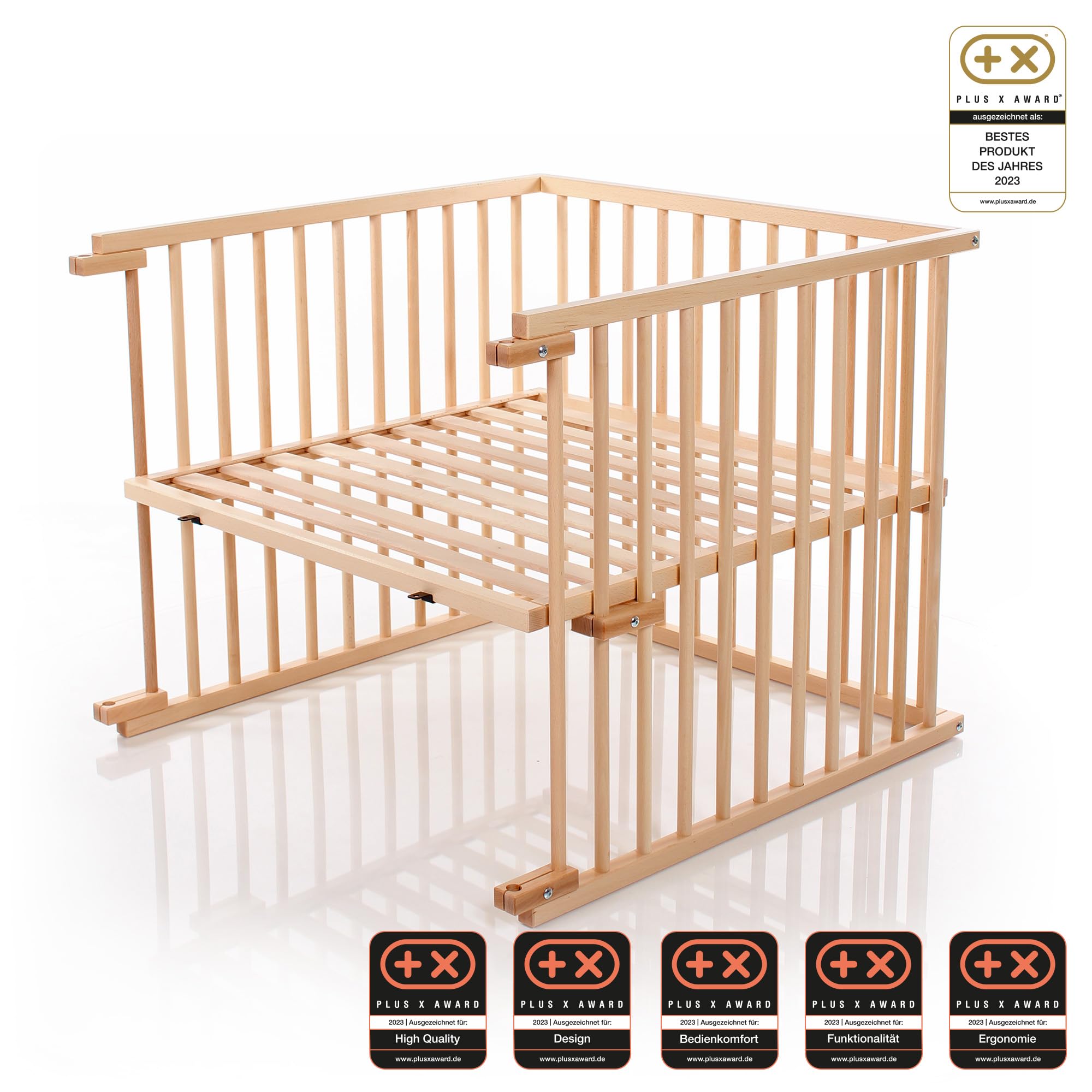 babybay Kinderbett Umbausatz für Beistellbetten stufenlos verstellbar passend für Modell Maxi Comfort Plus/Babybett Größe: 140 cm x 89 cm aus massivem Buchenholz, Natur lackiert