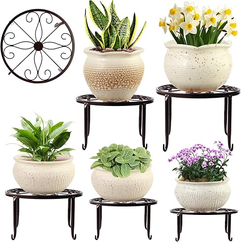 Miniatura 8 de DEELF OUTLET Paquete de 3 soportes de metal para plantas en maceta con platillo para plantas de interior y exterior de 9 pulgadas, soporte para