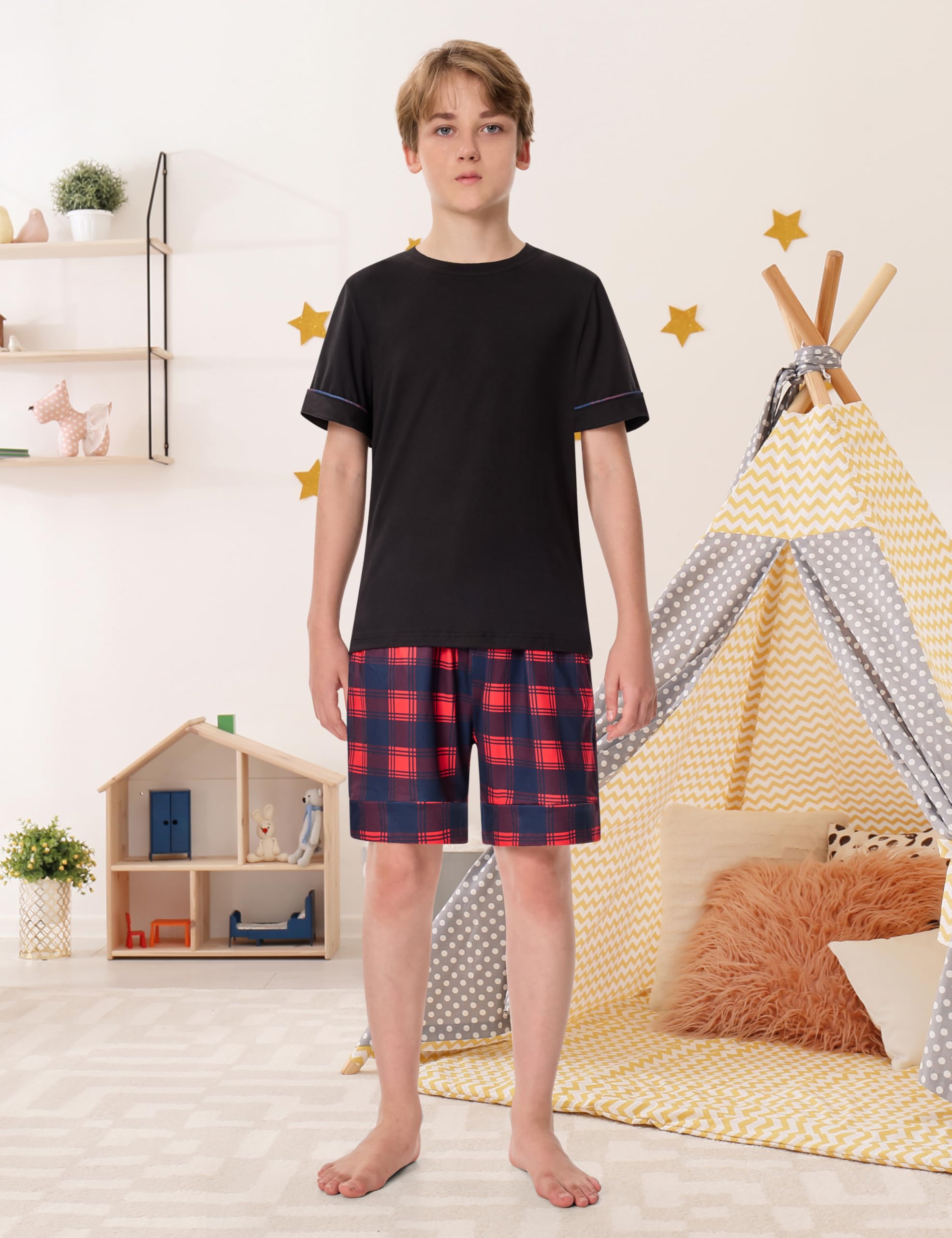 MoFiz Pijamas Niños Corto Suave Verano Conjunto Dos Piezas Ropa de Dormir Manga Corta 8-18 Años