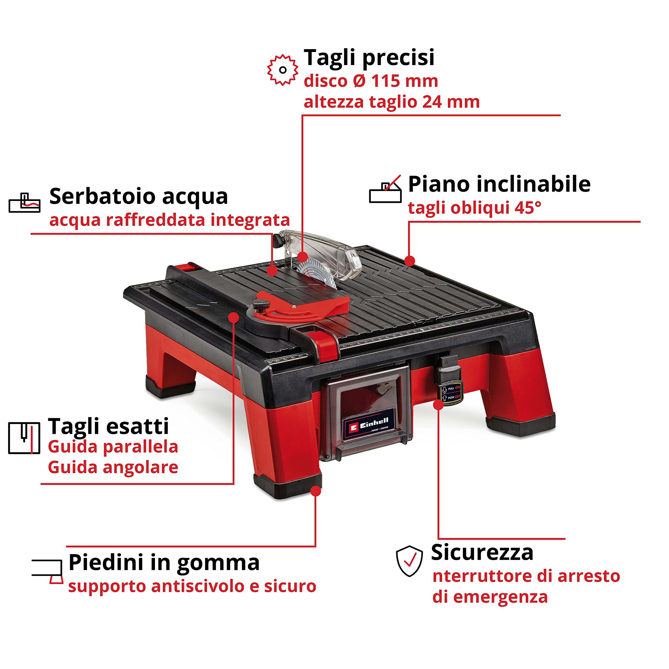 Tagliapiastrelle a batteria TE-TC 18/115 Li-Solo Power X-Change di Einhell (ioni di litio, 18 V, max. 3.800 giri/min, incl. disco da taglio da 115 mm, senza batteria e caricabatteria)