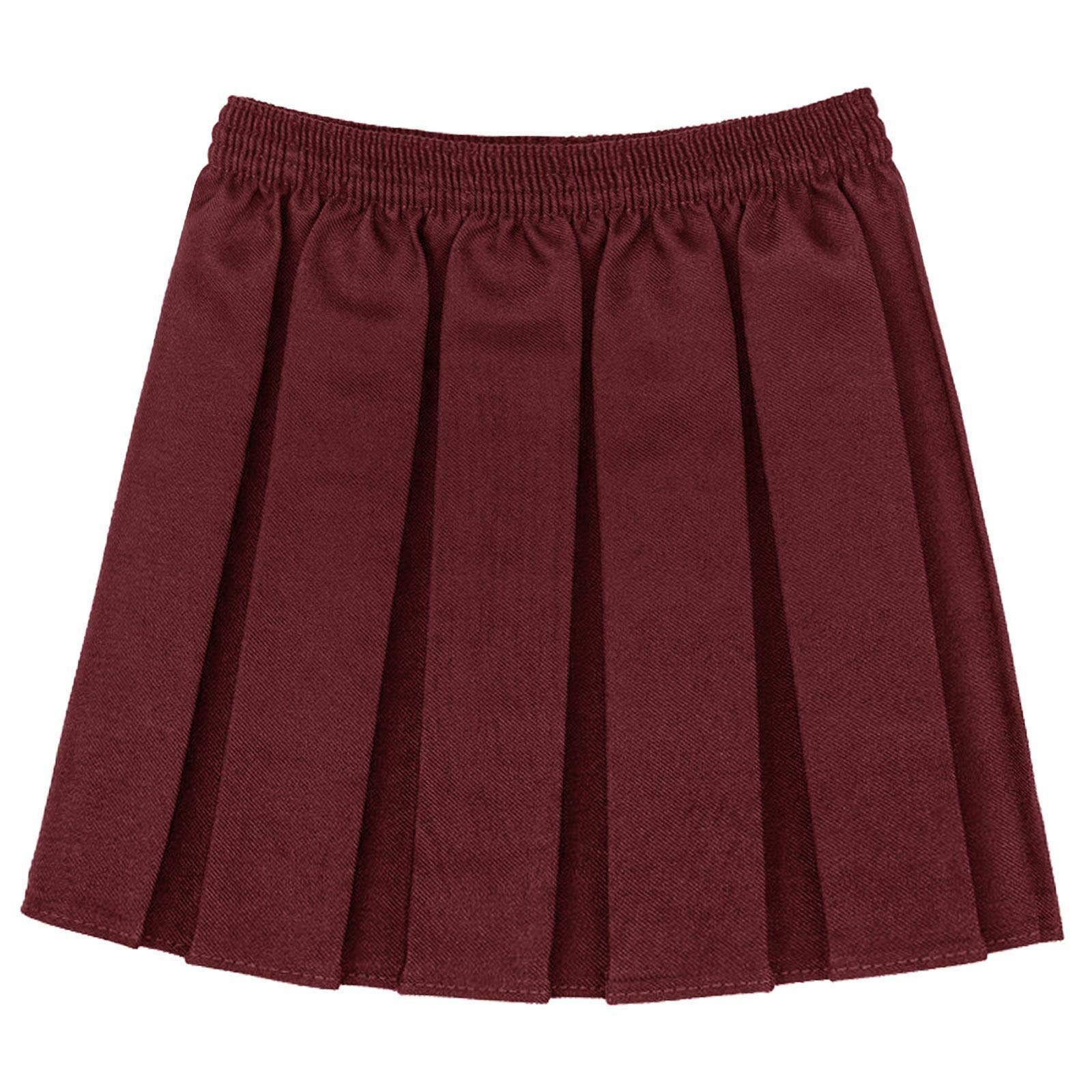 Hiffy Girls Kids School Uniform Box Pleated Elasticated Waist Skirt Age 2-13 Years (Maroon, 13 Years)