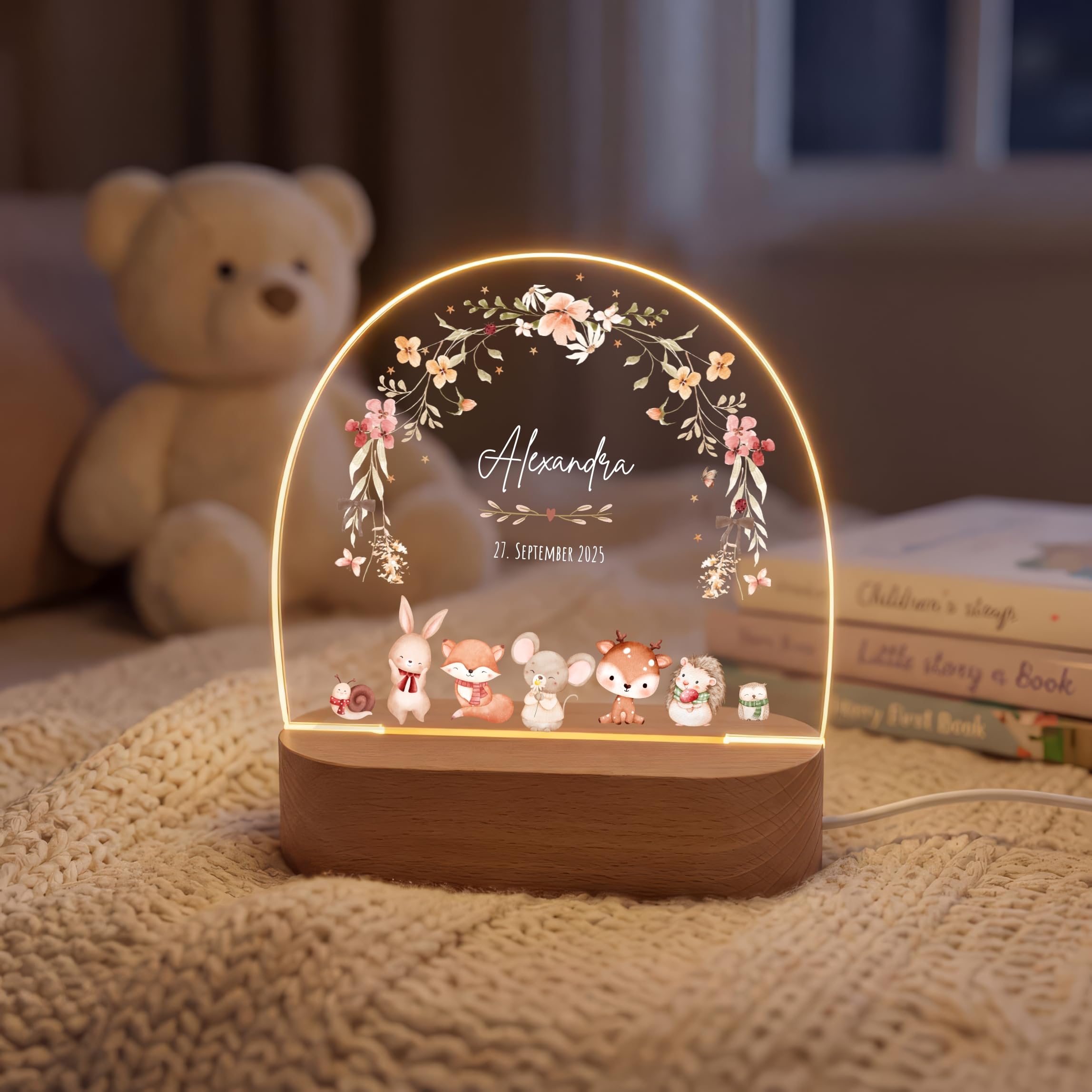 VILLA ROSA LOTTA Personalisiertes Nachtlicht für Babys mit Namen - Individuelle Geschenke Baby - Geschenk Zur Geburt Mädchen und Junge Personalisiert- Nachttischlampe Zur Geburt