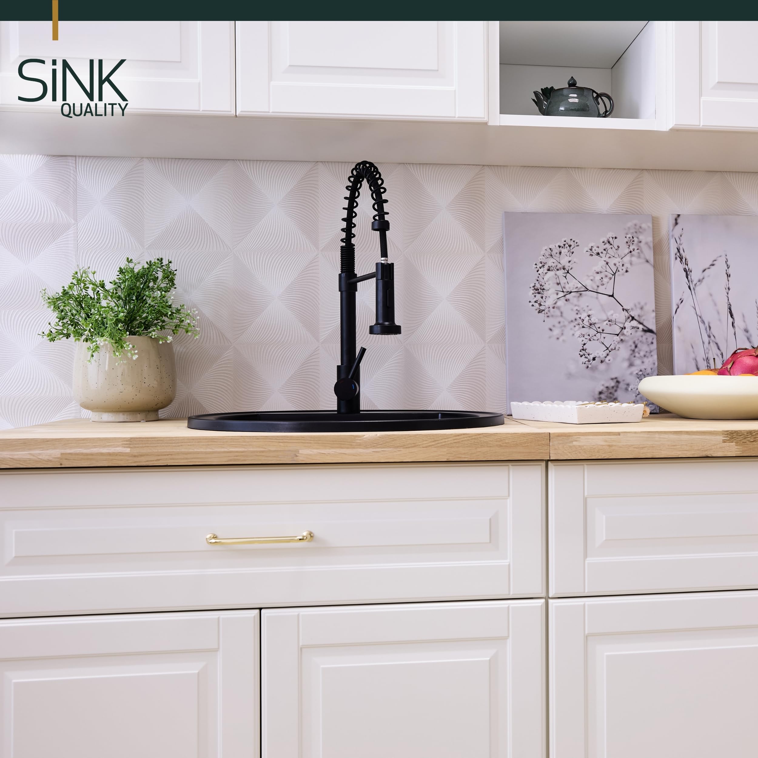SINK QUALITY zlewozmywak okrągły, czarny, Ø 51 cm, syfon i impregnacja w zestawie, okrągły zlewozmywak z granitu, czarny do szafek dolnych o szerokości 55 cm, zlewozmywak do zabudowy granitowy