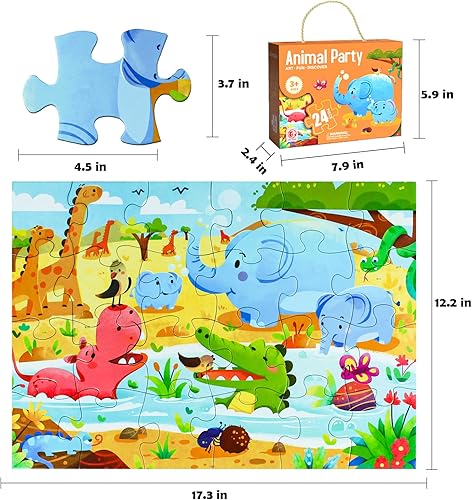 Miniatura 4 de Rompecabezas para niños de 3 a 5 años, rompecabezas de elefantes de animales con caja de paquete, rompecabezas de 24 piezas para niños de 3 a 8