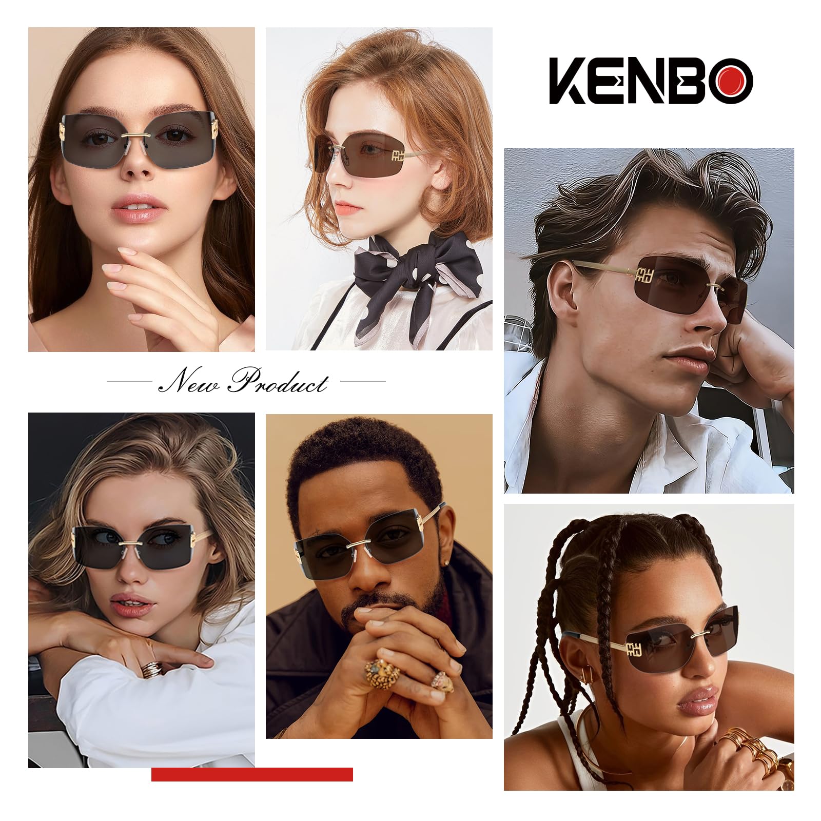 KENBO Futurystyczne okulary przeciwsłoneczne Y2K bez oprawek dla kobiet mężczyzn moda owijana wokół ramki modna tarcza bezramkowy design