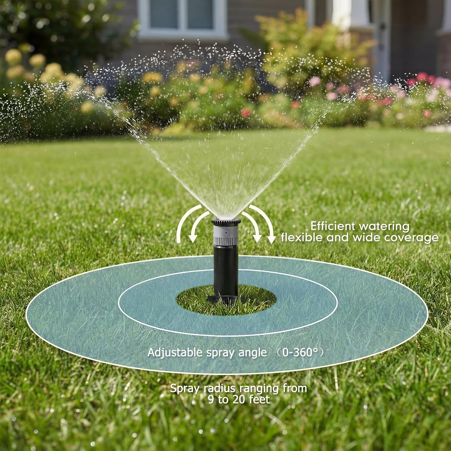 5 Pack Compatible with 1800 Series Pop up Sprinkler Heads 4 Inch Underground Spray Head, 0-360° Adjustable, Spray Radius 9-20 ft Irrigation Sprinkler for Lawn, Yard, Planter Bed, Garden