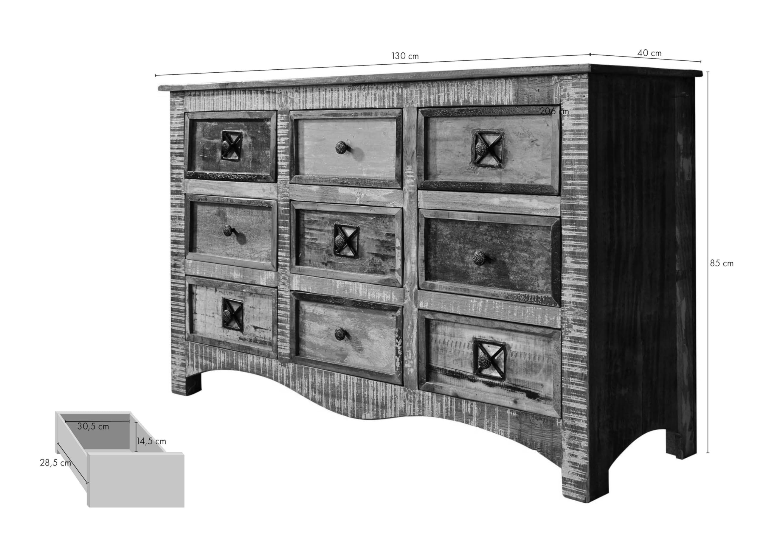 MASSIVMOEBEL24.DE Commode - Bois Massif recyclé Multicolore laqué - Inspiration Ethnique - Nature of Spirit #59