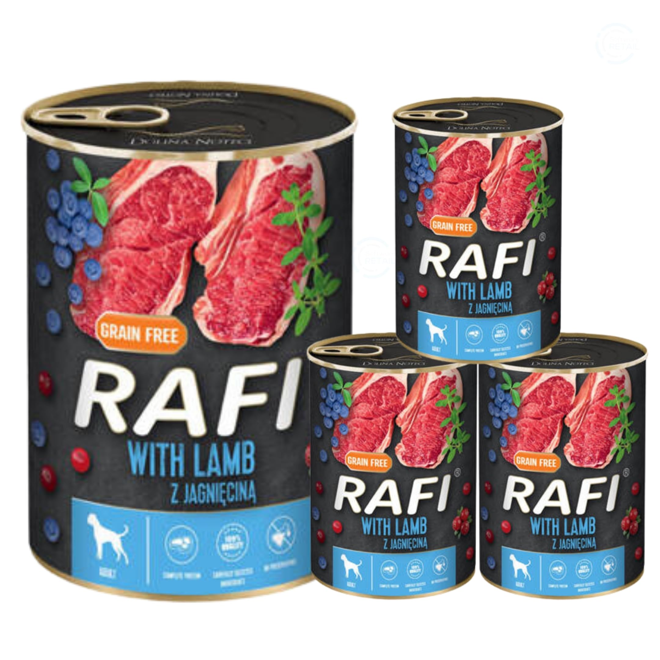 Rafi Complete Wet Dog Food: Meat & Natural Ingredients, Grain-Free, Immune-Boosting Superfoods in Every Flavour! Healthy & Tasty Nutrition for All Breeds! (Lamb, 4x400g)