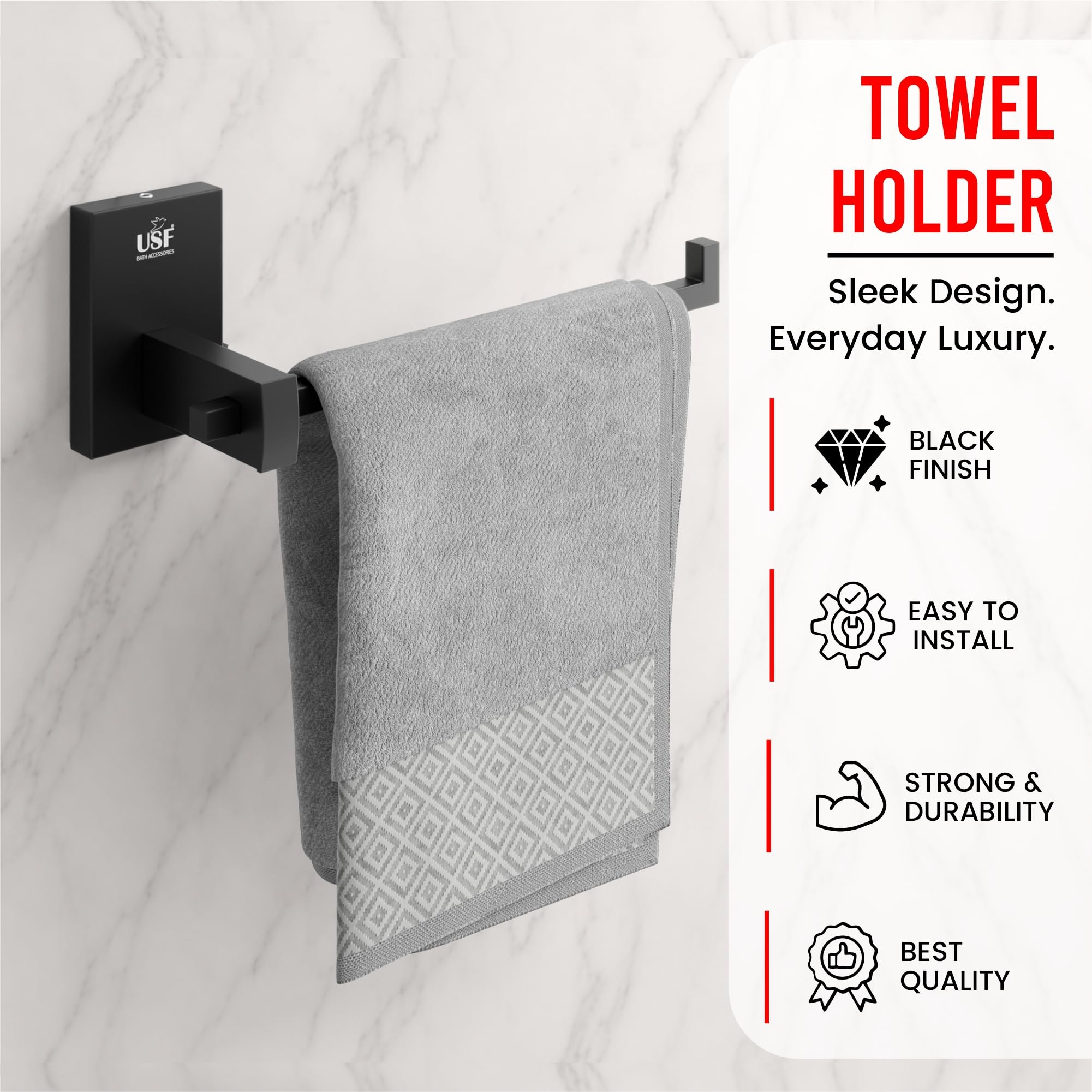 USF Stainless Steel Grade 304 Space Saving Towel Ring Holder for Bathroom | Napkin Rings & Hanger for Wash Basin & Sink | Anti Rust Corrosion | 25 Years Warranty (Black) Orizon — Amazon image 3