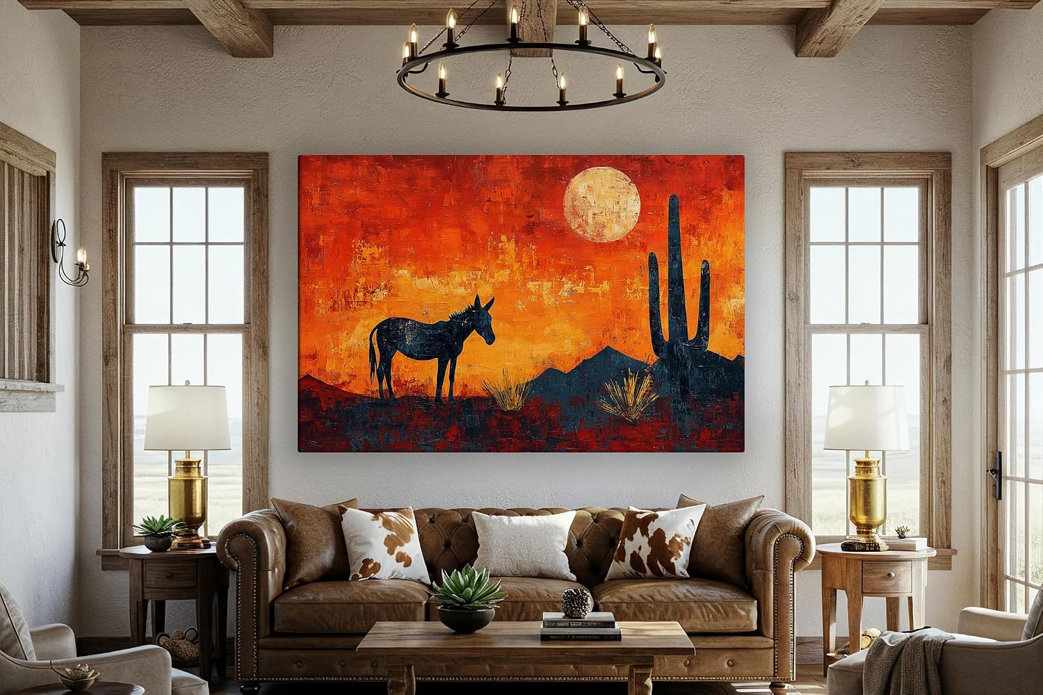 Arizona Canvas Prints Small to Extra Large - Sonoran Desert Landscapes Dining Room, Bedroom, Bathroom, Living Room - Saguaro Cactus Wall Art (Impressionist Donkey at Dusk, 16"L x 24"W)
