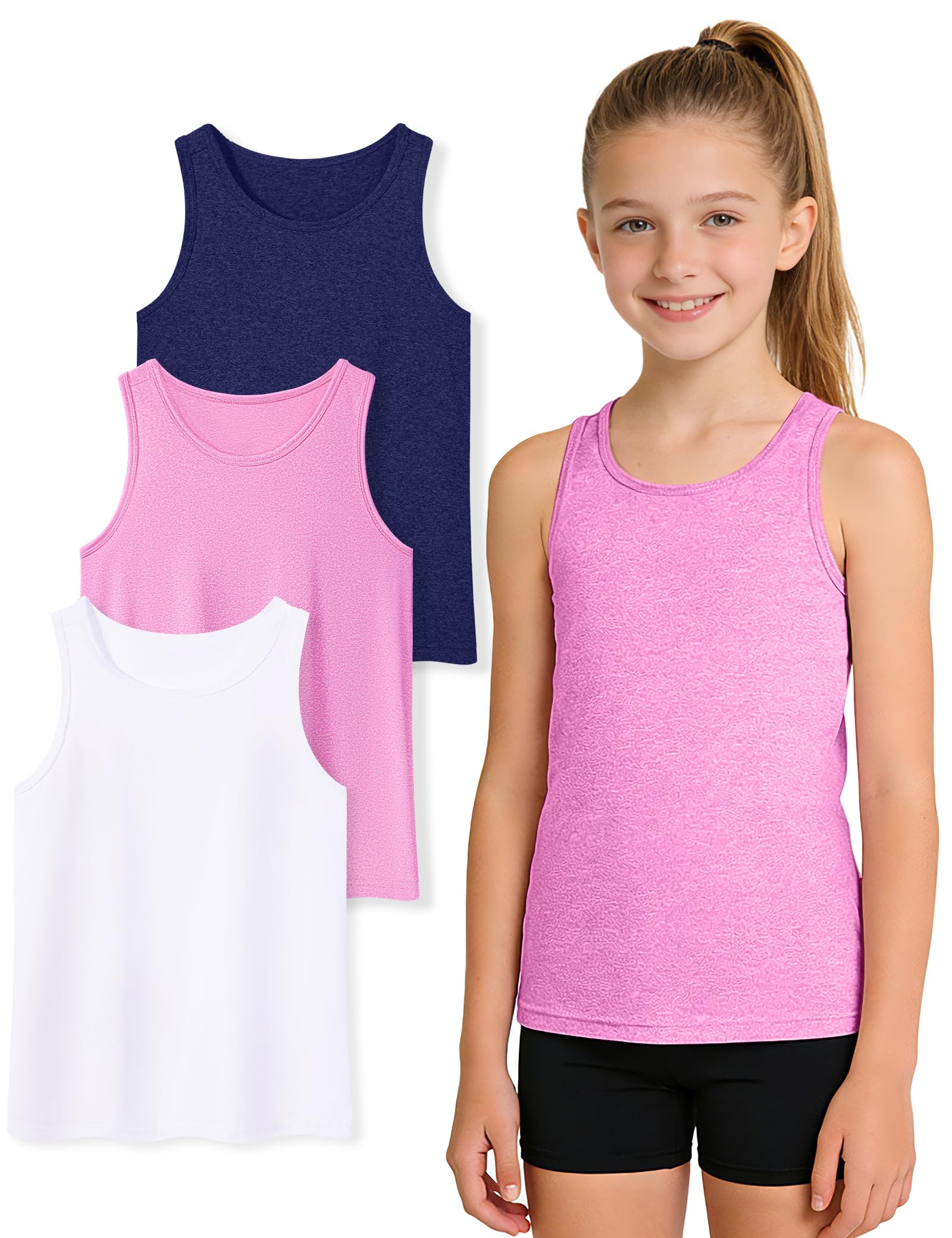 Auranso Girls Tank Tops Quick Dry Athletic Sleeveless Racerback Shirts