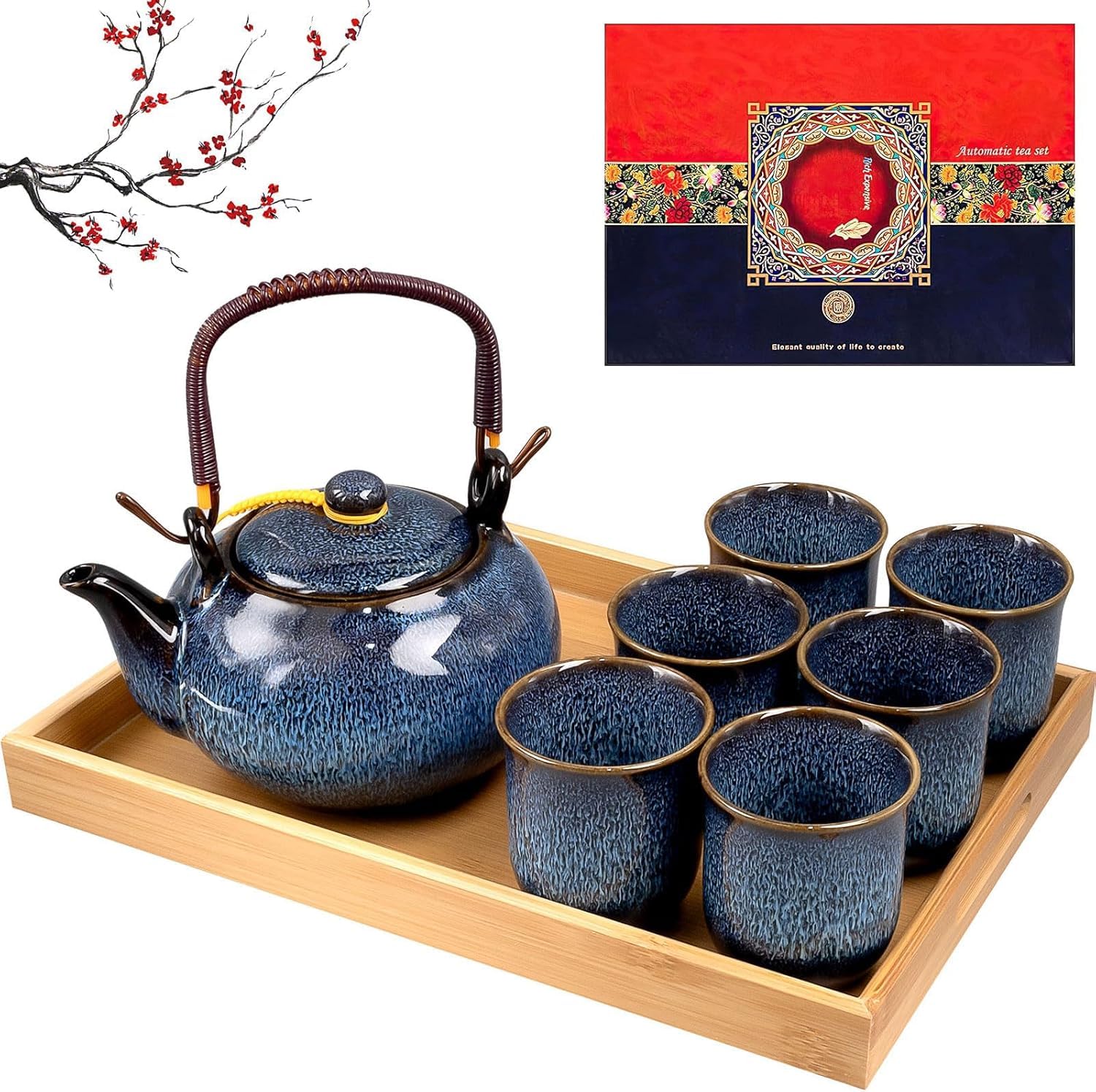 Service à thé en porcelaine japonaise, théière et tasses avec plateau de cérémonie
