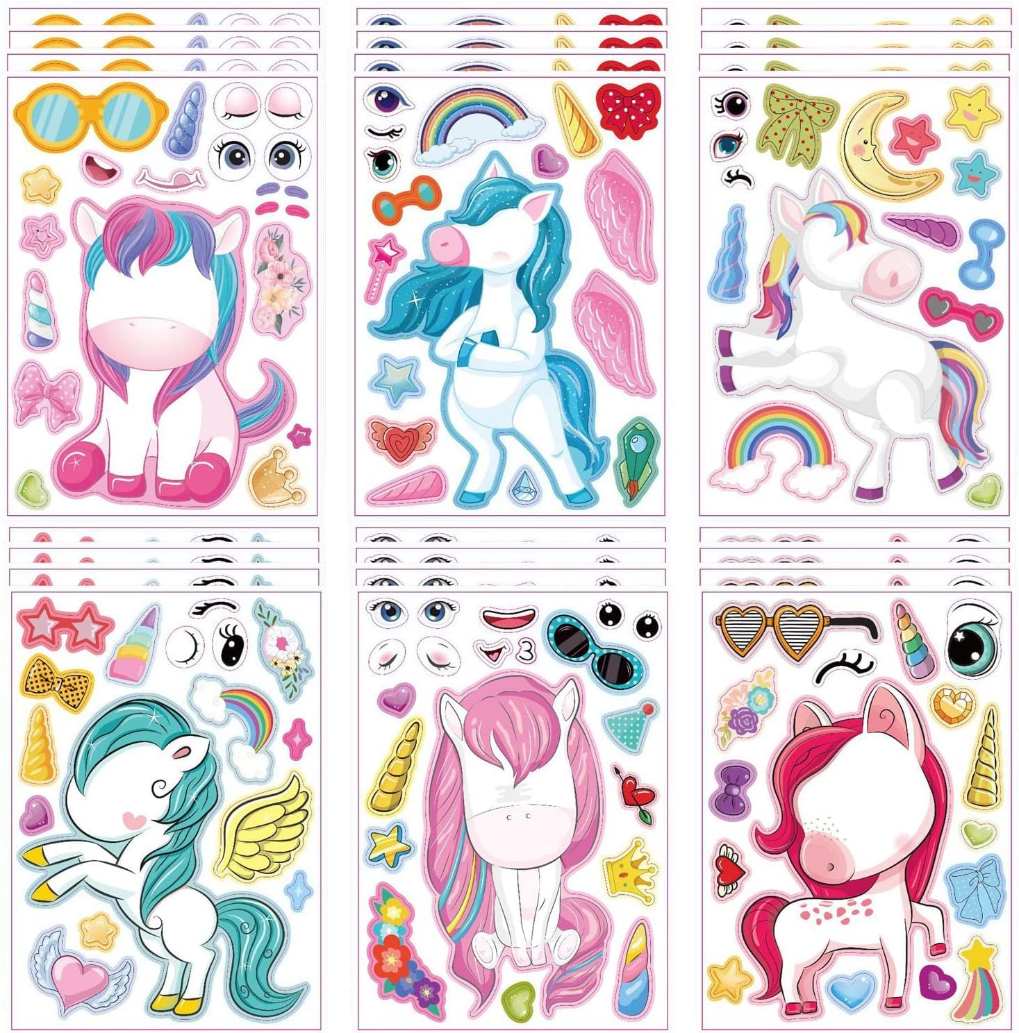 24 PCS Unicorn Kids Party Favor Set,Make Your Own Unicorn Stickers Make A Face Stickers for Girls Toddlers with Unicorns DIY Craft Stickers Kids Party Favor Supplies Crafts