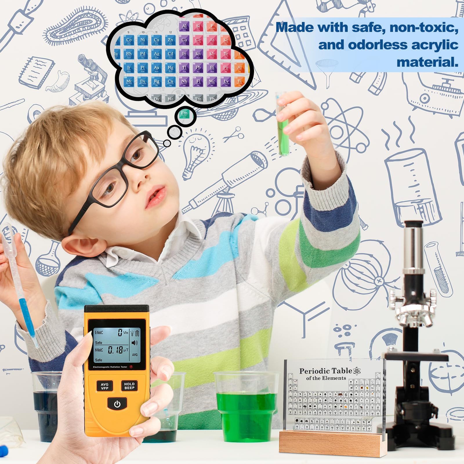 FANTICDE-Tableau Periodique Des Elements,Table périodique éléments réels,Acryl Periodic Table Of 83 Elements,Cadeau de Chimie pour étudiants, enseignants(15cm*11cm*2cm)