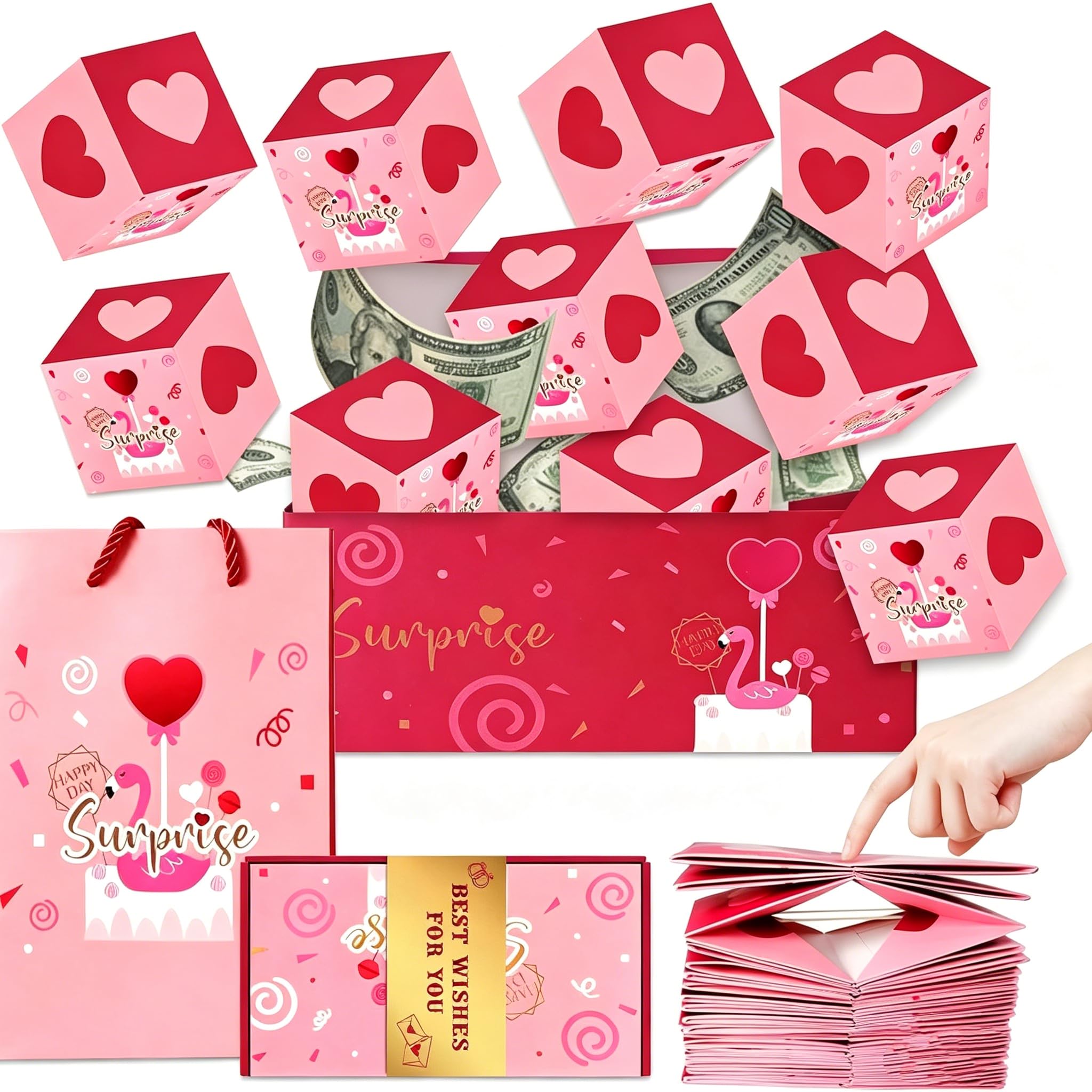 Surprise Explosion Gift Box - DIY Pop Up Money Box with Bag - Bouncing Exploding Layered Surprise Box for Birthday Graduation Bridal Shower Money Gift Box Women Men Mom Wife Sister (12 Bounce Boxes)