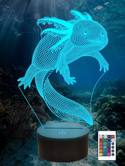 Ammonite Axolotl Night Light, Mexican Salamander Fish 3D Illusion lamp for Kids, 16 Colors Changing with Remote, Kids Bedroom Decor as Xmas Holiday Birthday Gifts for Boys Girls