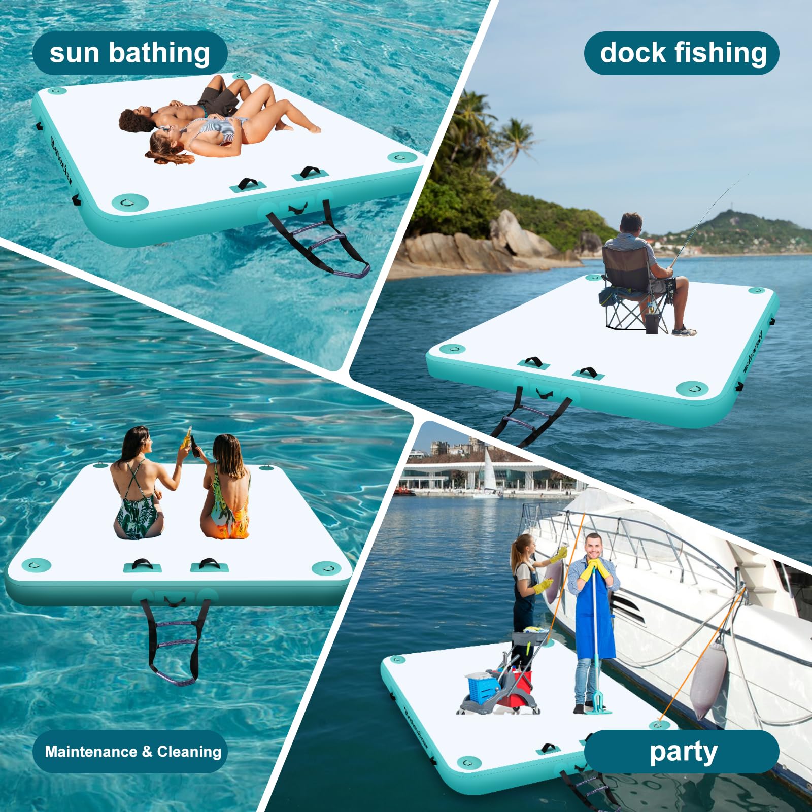 Muelle Flotante Inflable con Escalera, Plataforma Flotante con Bomba, Isla Flotante con Superficie Antideslizante para Muellepara Piscina, Playa, Océano