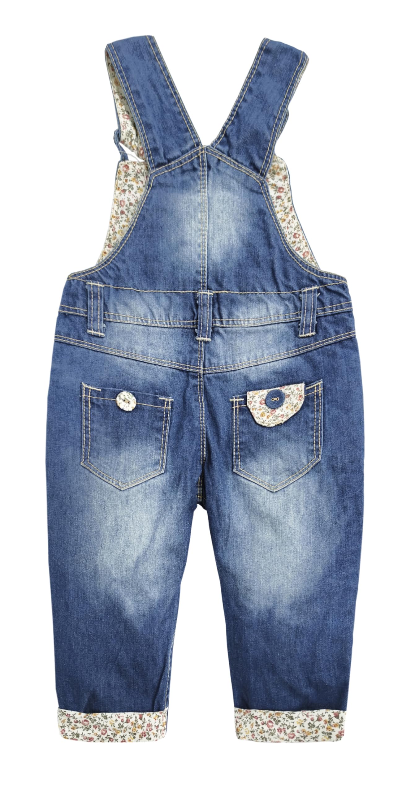 KIDSCOOL SPACE Bébé & Petites Filles Salopette en Denim De Coton Lavé Brodé De Fleurs