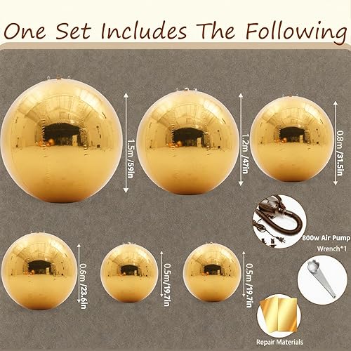 Miniatura 3 de Juego de 6 bolas inflables doradas con espejo reutilizables, grandes y brillantes, globos grandes para decoración de eventos, globos de PVC con