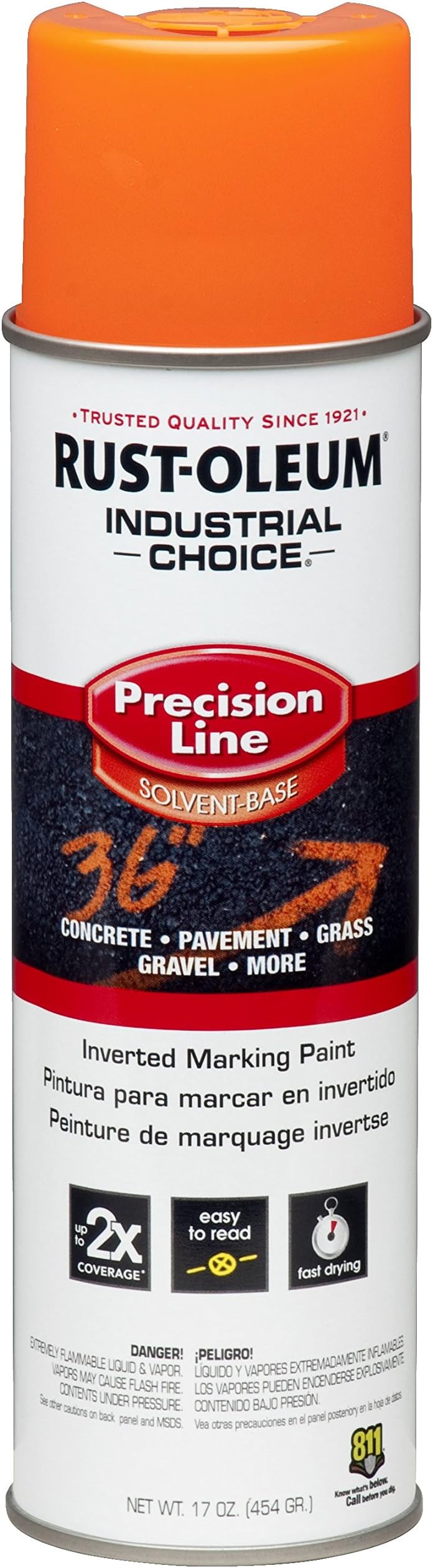 Rust-Oleum 201516 Industrial Choice Inverted Solvent-Based Marking Spray Paint, 17 Oz, APWA Orange