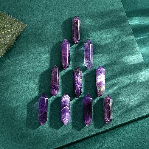 Miniatura 5 de QINJIEJIE Juego de 20 varitas de cristales de amatista, piedras preciosas de cristal curativo, piedras preciosas hexagonales pulidas, piedras
