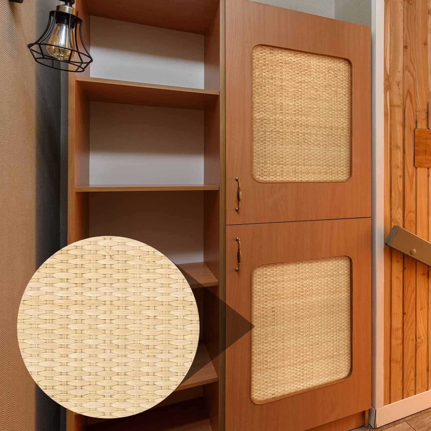 Rotolo Di Rattan Naturale 1x0,4m - Per Fai Da Te, Rivestimento Mobili, Sedia O Armadio, Sbiancato - Foto 3