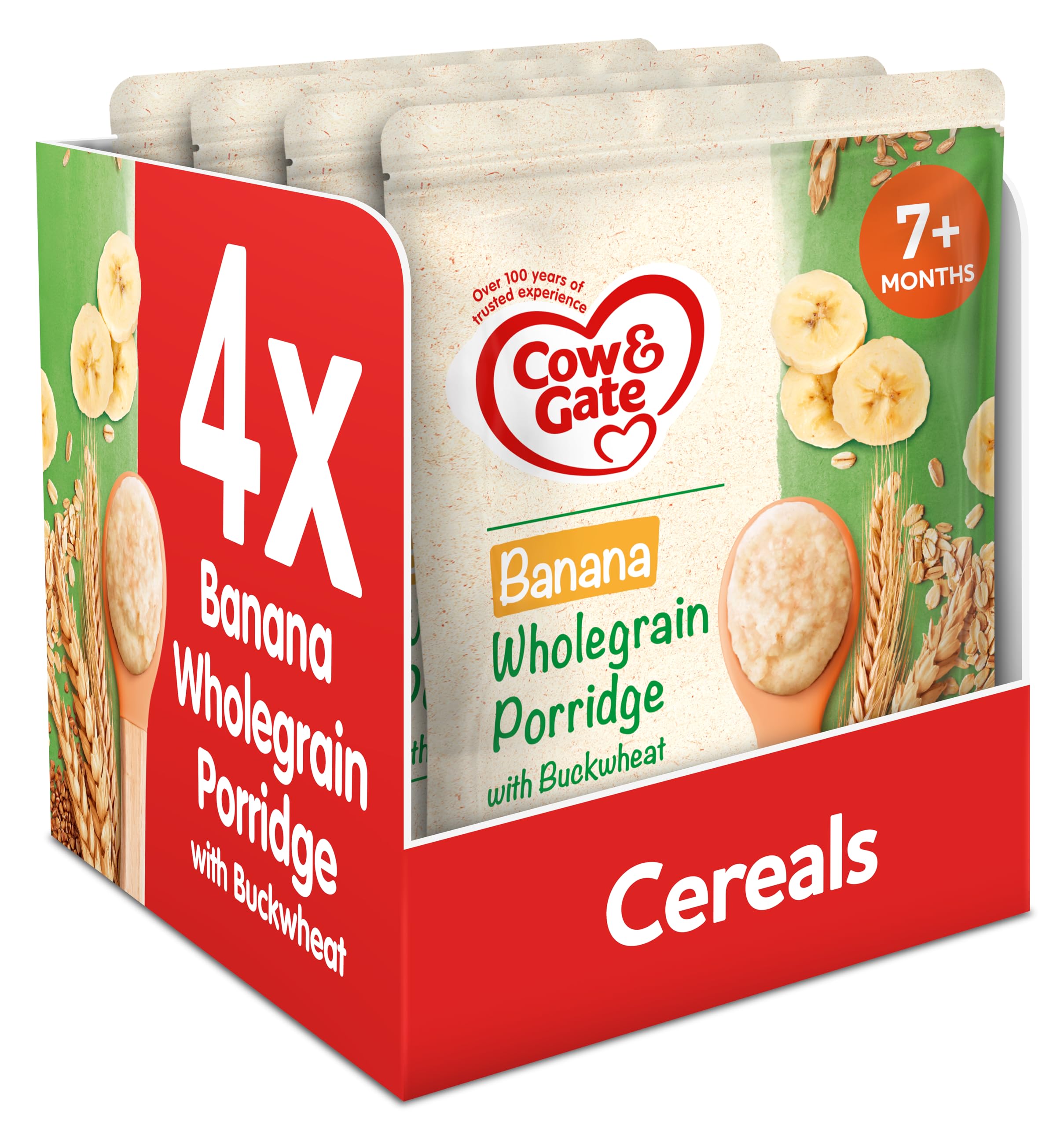 Cow & Gate Banana Wholegrain Porridge Baby Food Cereal, 7+ Months, 200 g, Pack of 4