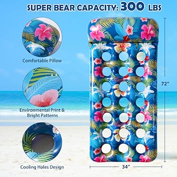 Inflatable Pool Floats Rafts Adult Cooling Pool Floats Contour Lounger with Headrests Swimming Pool Lake Summer Party Floats