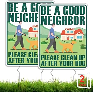 Clean Up After Your Dog Signs, 2 Pack No Pooping Dog Signs for Yard with Metal Stakes, Double Sided Pick Up Poop Yard Sign, UV Protected & Waterproof