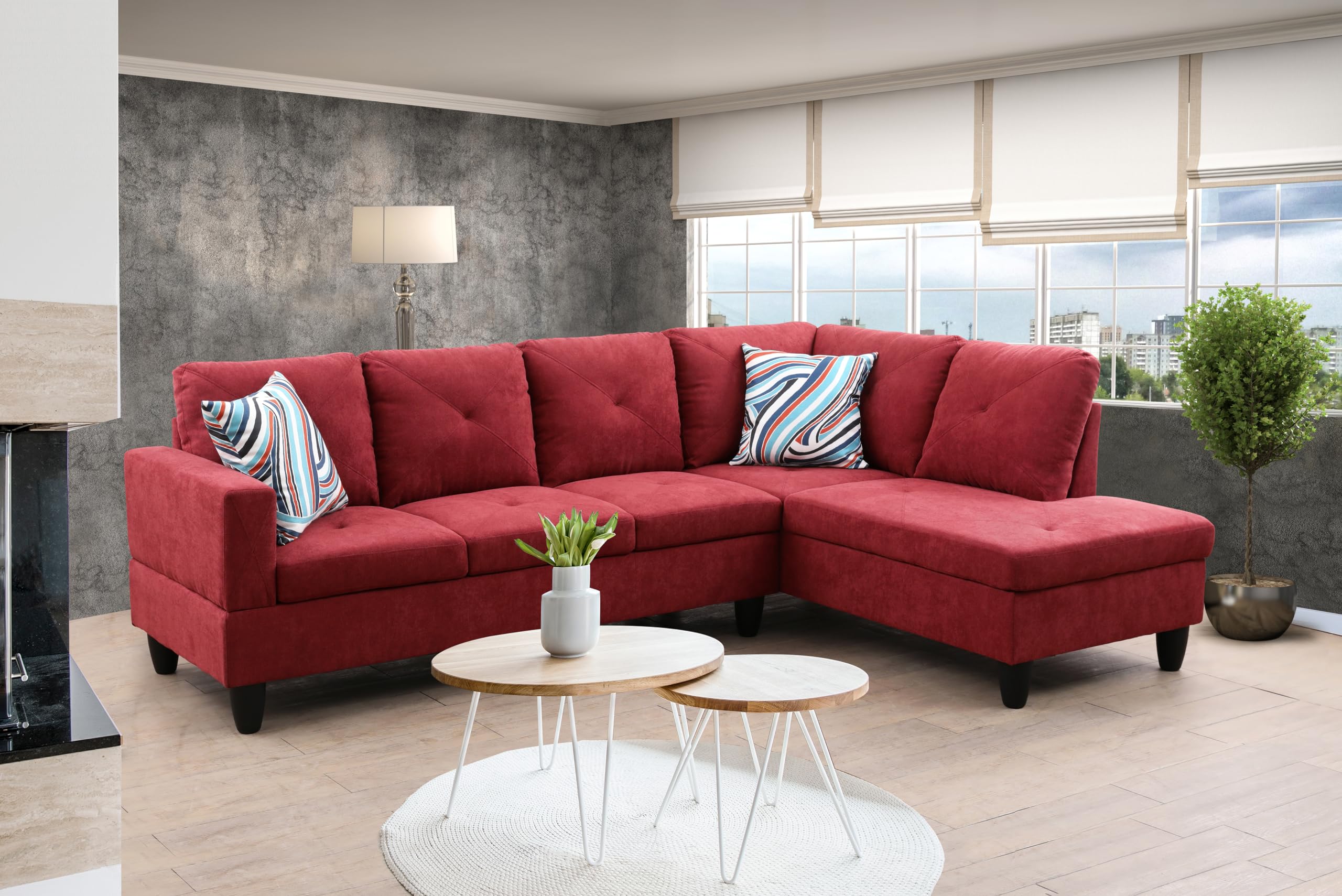 FUOROLA Arneson 2 Piece Right Facing Sectional Sofa, Red