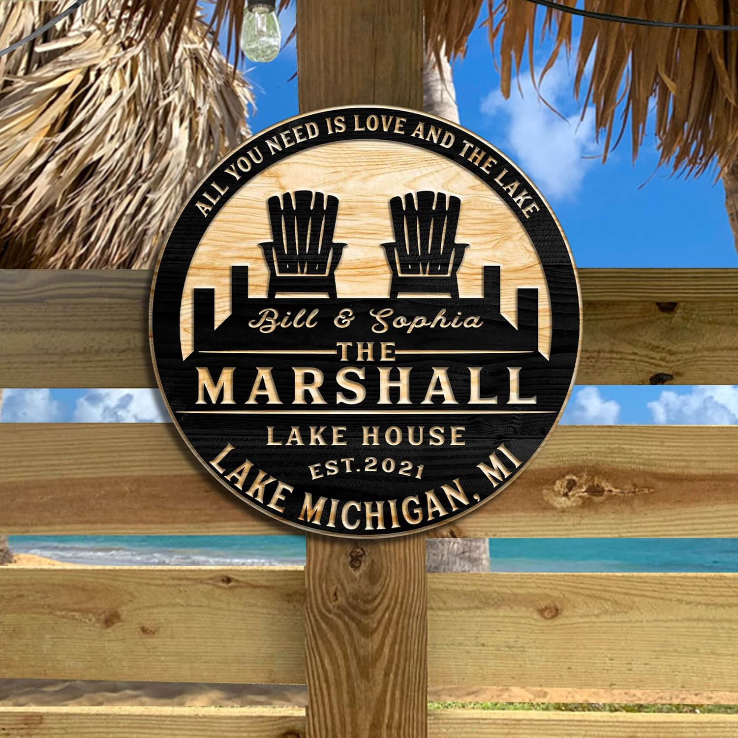 Artsy Woodsy Custom Lake House Decor Wood Sign (Not Carved or Neon) Wall Plaque, Personalized Cabin Log Fishing Hunting Cottage Summer House Welcome Sign Backyard Porch Patio Deck Garden Yard (01)