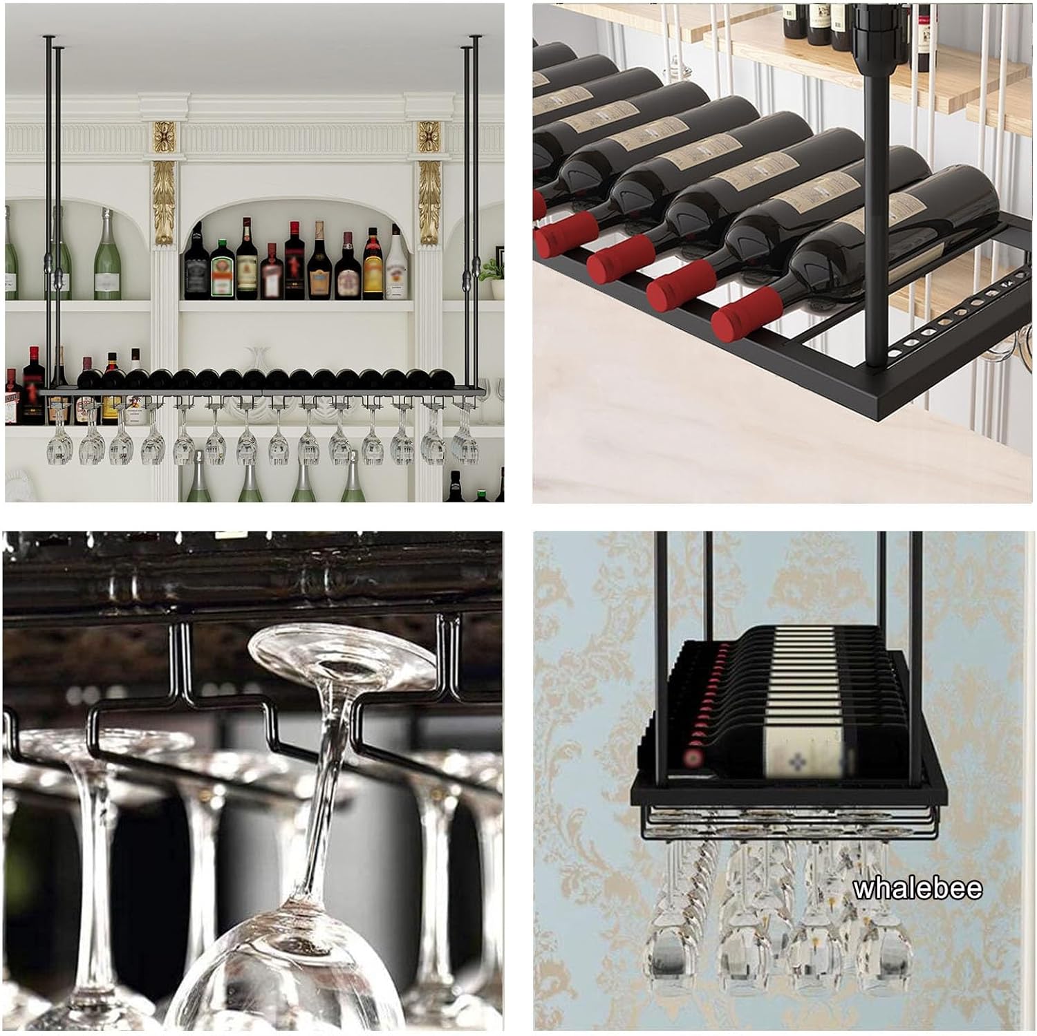 ★whalebee★吊り下げ式多目的ワイングラスホルダー、省スペース、キッチンバーワイングラスラック、逆さワイングラス乾燥ラック、業務用 ワイングラスハ