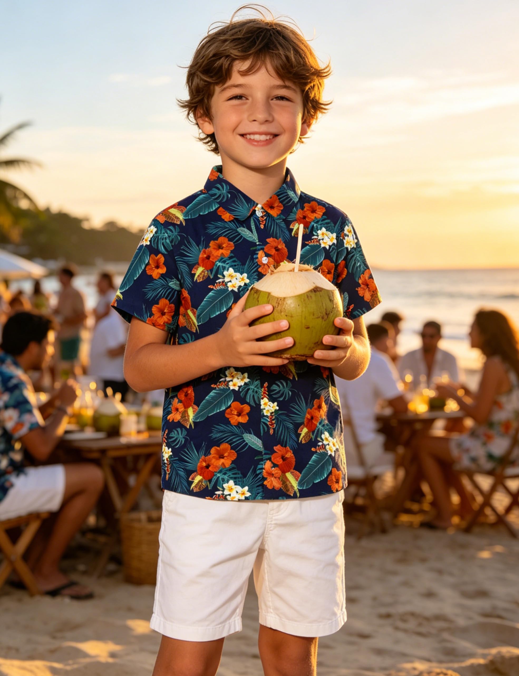 Hawaii Hemd Jungen Kurzarm, Kinder Sommer Casual Bedrucktes Strandhemd, Tropisches Blumen Button Down Freizeithemd