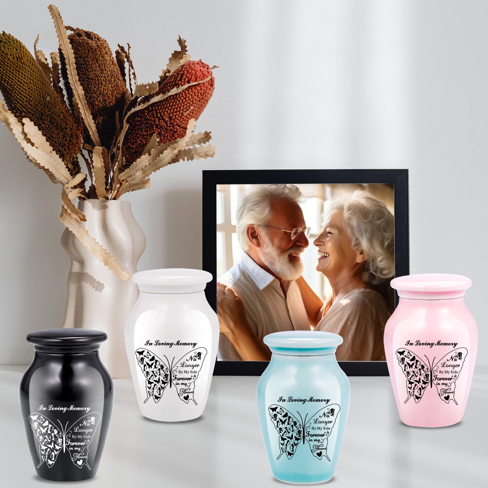 Pequeñas urnas de recuerdo para cenizas humanas – Juego de 4 – Mini urna funeraria de mariposa para cenizas, soporte de cenizas conmemorativas de cerámica para compartir urna con familiares y amigos