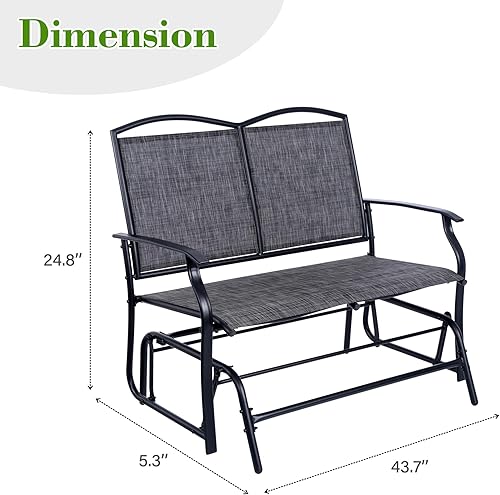 Miniatura 2 de Backyard Expressions - Banco mecedor para 2 personas para exteriores, silla mecedora doble para patio con marco de acero recubierto de polvo para