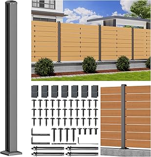 4FT 201 Stainless Steel Heavy Duty Fence Post for Wood Slats(Serial Post), Outdoor Ground Install Wooden Privacy Fence Panels Posts Matte Black 1Pack