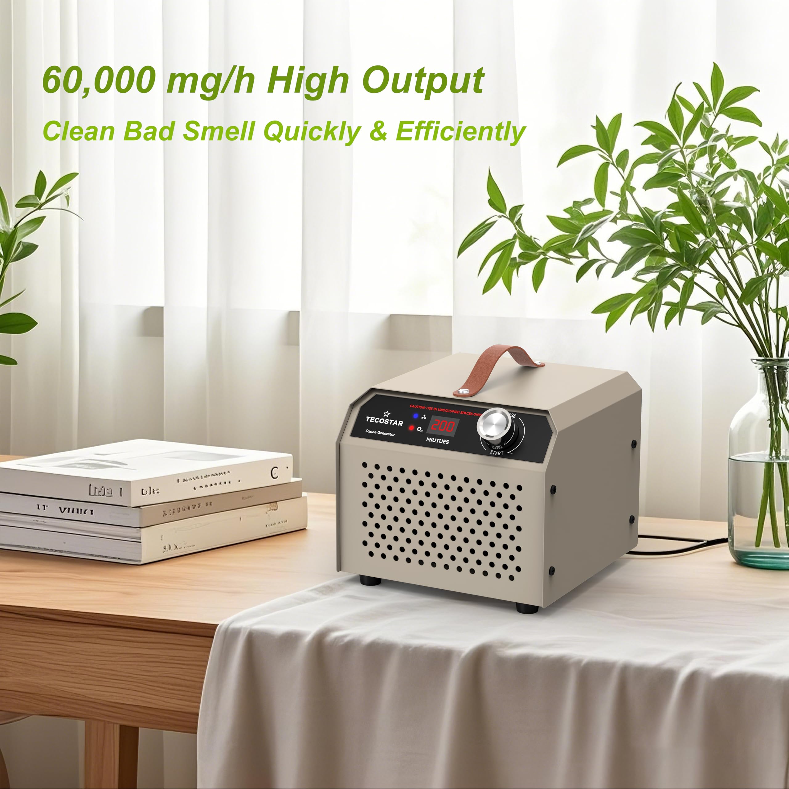 Generador de ozono de 60,000 mg/h, purificador de aire para uso doméstico e industrial, ionizador de aire O3 de alta capacidad para 4,000 pies cuadrados, eliminación de olores de humo