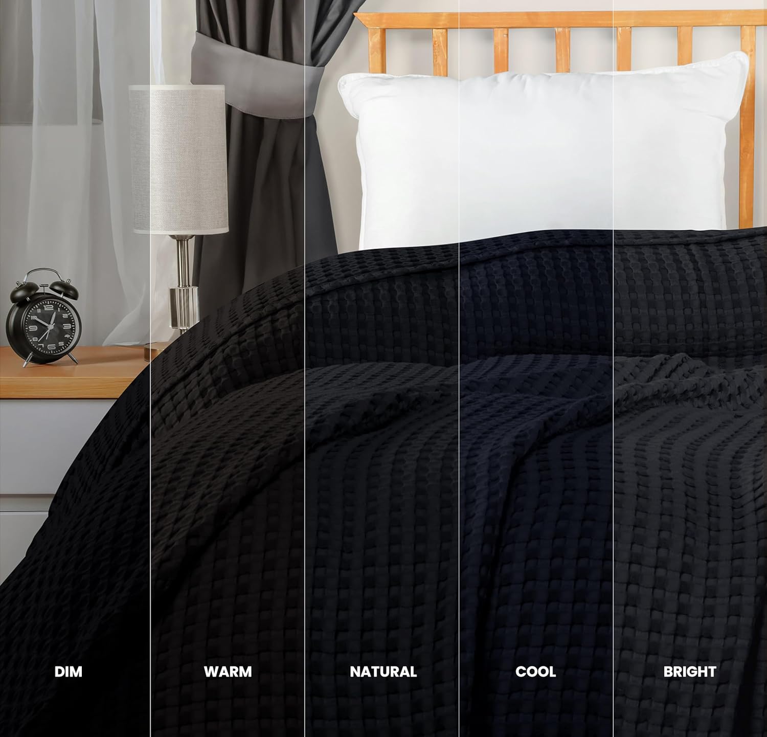 Utopia Bedding 100% Cotton Waffle Weave Blanket King Size for Bed - Lightweight, Breathable Summer Blankets Soft and Cozy, Gift for Mother’s Day Home Decor (Black, 90x108 Inch)