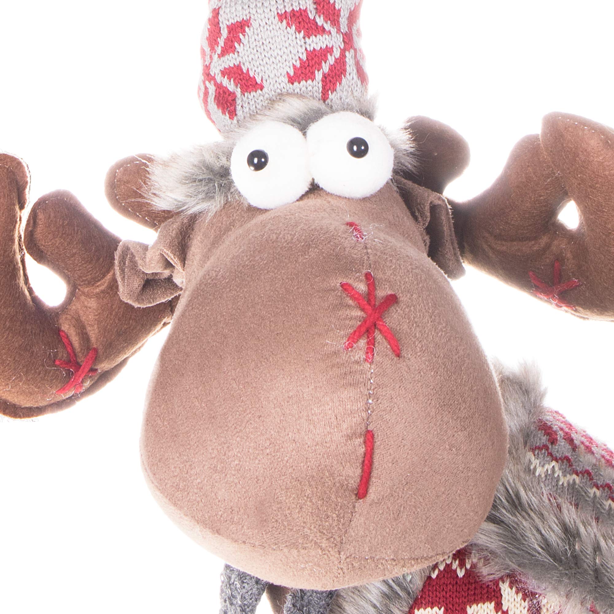 SPRINGOS Weihnachtsfigur Rentier Elch Teleskopbeine höhenverstellbar von 72 bis 100 cm niedlich mit Mütze und Schal Weihnachtsdekoration (Kleidung rot, grau, weiß, 72-100 cm)