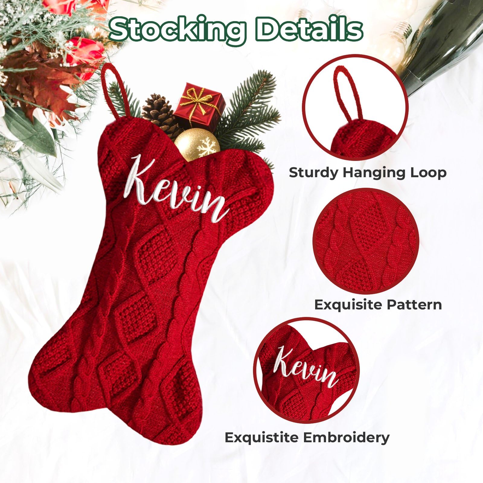 Divertenti calze di Natale personalizzate fai da te da 41,5 cm, con nome ricamato personalizzato da 41,5 cm, grande calza di Natale lavorata a maglia per camino, decorazione per feste di Natale