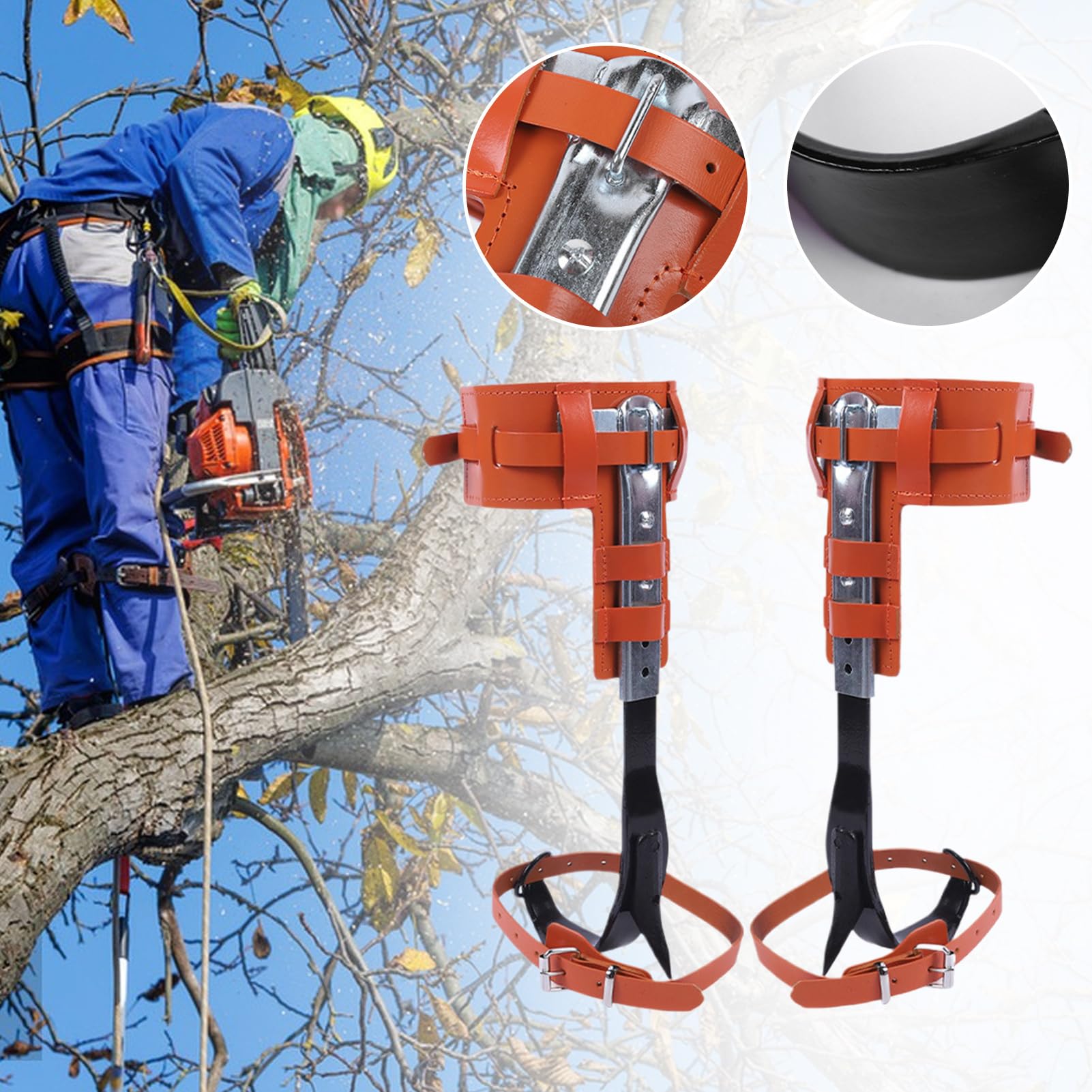 Baumkletterspikes Set Ergonomisch Höhenverstellbar | Rindsleder Baumkletter-Sporen für Arbeit Outdoor Freizeit Holzernte Jagd Beobachtung Obstpflücken Schneiden Trimmen Survival