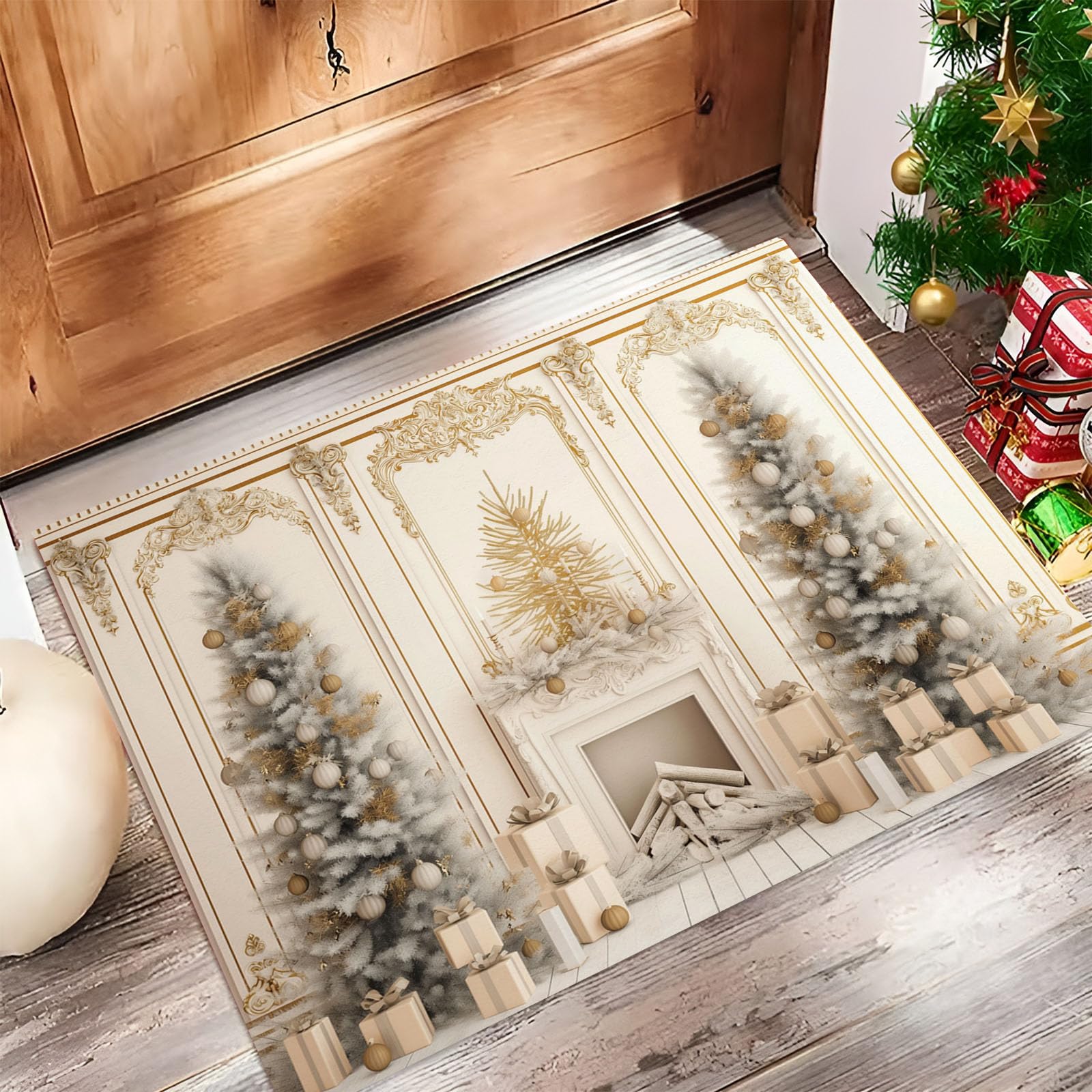Tapis de bienvenue pour porte d'entrée de Noël afin de garder votre maison propre en hiver