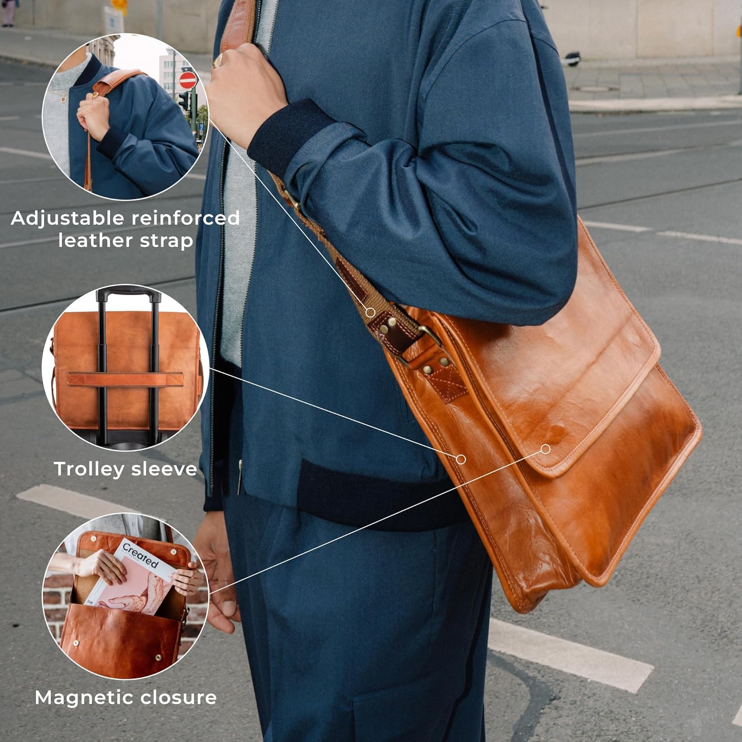 BERLINER BAGS Vintage Genuine Leather Messenger Bag Ghent, Laptop Bag, Work Bag, Briefcase for Men and Women - Brown - Image 5