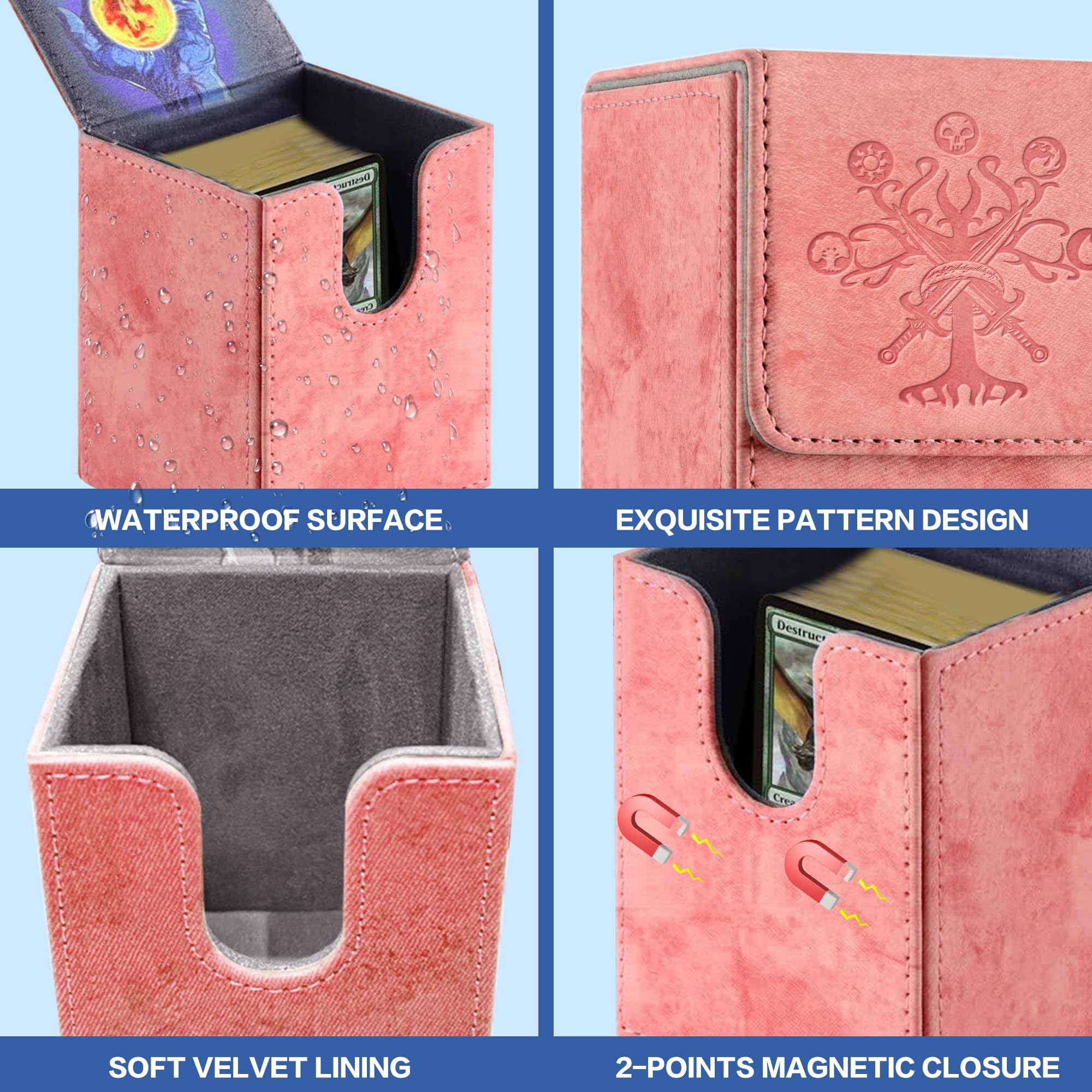 PROMAXIBINDER MTG Commander Deck Box - Holds 100+ Sleeved Cards, PU Leather With Strong Magnet, Black Lotus Inspired Design (Brick Red)