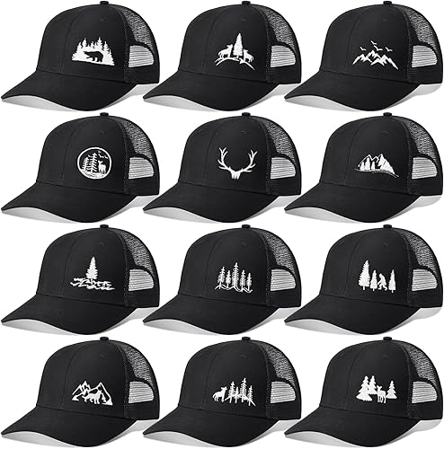 Hercicy 12 gorras de béisbol bordadas con diseño de pino de montaña escarchada, gorra de béisbol ajustable para hombres y mujeres, pesca, golf,