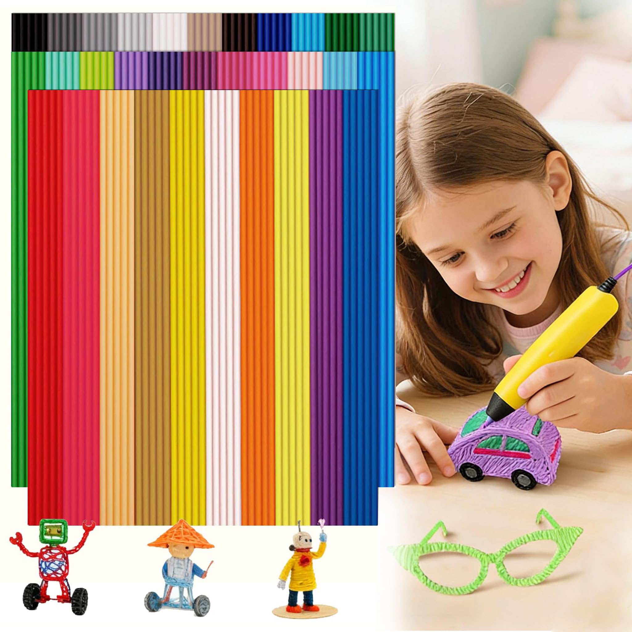 32 Colores Filamento para Bolígrafo 3D,160 Barras 20cm (1,75 mm PCL),Recarga Bolígrafo 3D para Niño para Filapen y la Mayoría Baja Temperatura Lápiz 3D