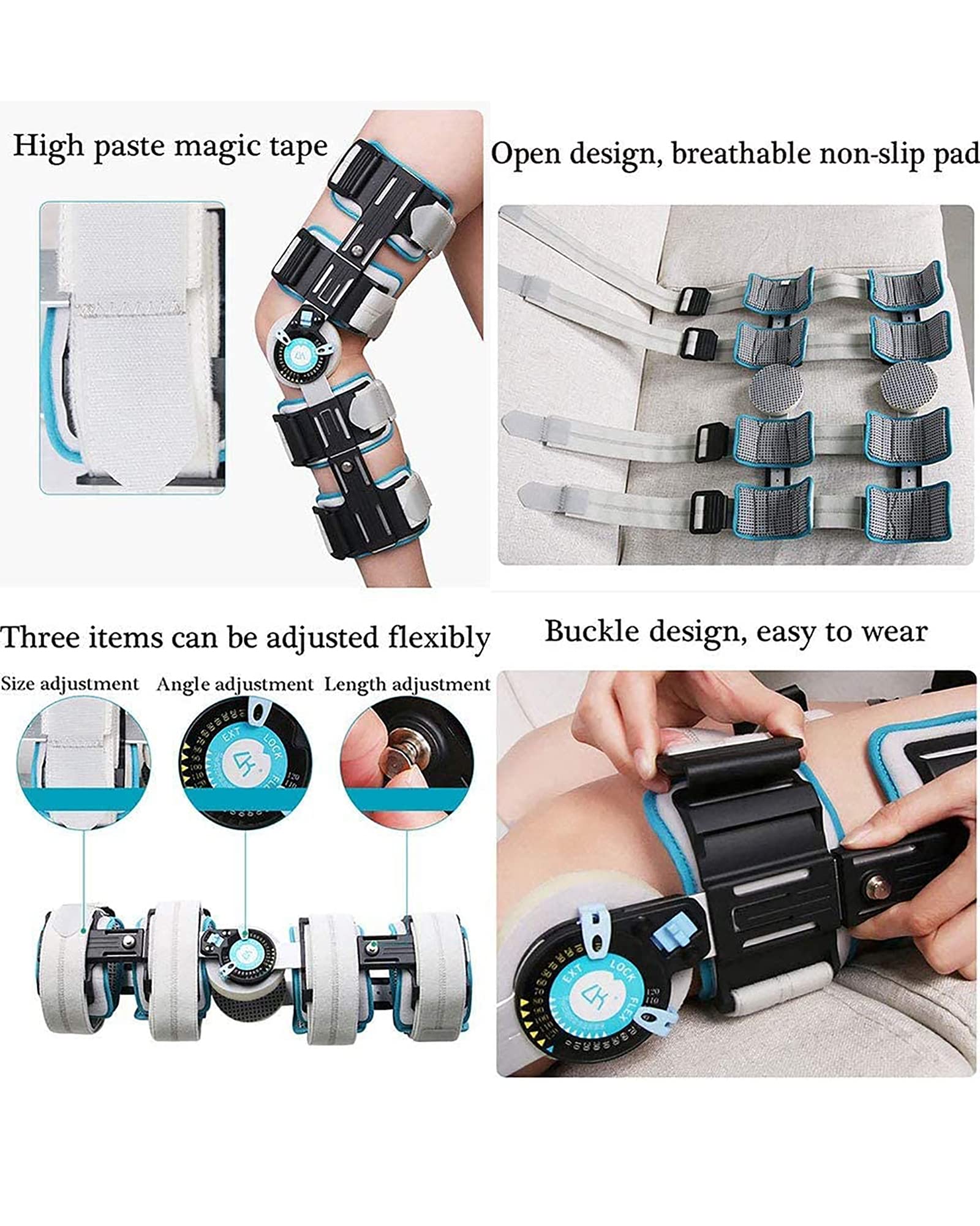 Orthèse de Genou réglable Support de Genou articulé Attelle Arthrite/Ligament Blessure Fixation Support Stabilisateur de Jambe pour Hommes et Femmes