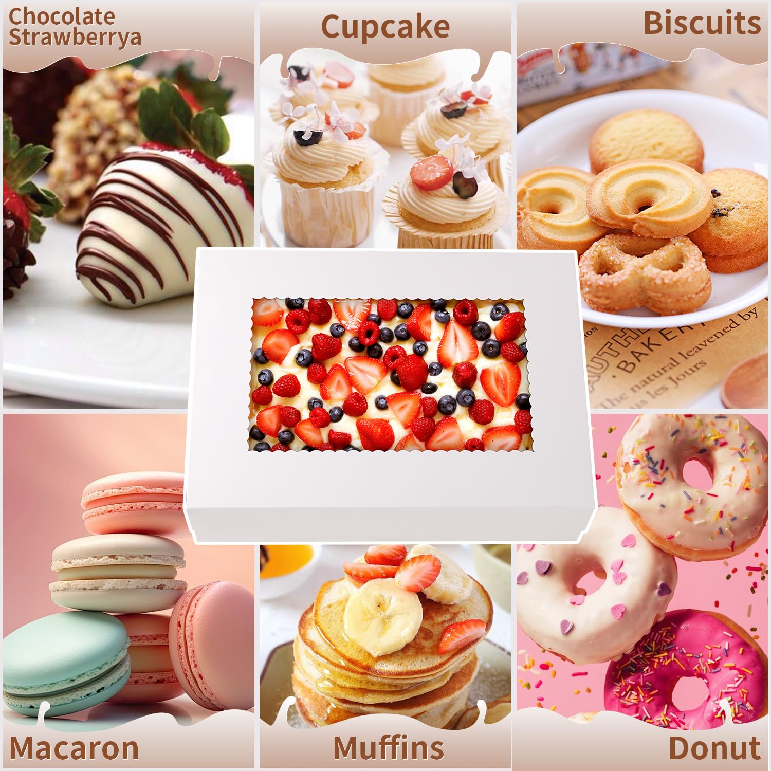 JCD 12 cajas para tartas de 14 x 10 x 4 pulgadas, cajas blancas para panadería, cajas de pastel de cuarto de hoja con ventana, cajas rectangulares grandes para pasteles, pasteles, pasteles, donas,