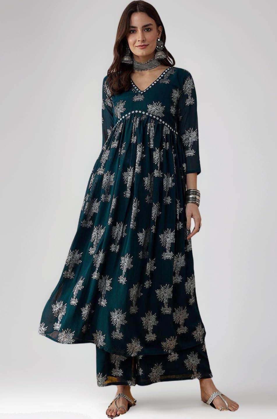 rytras Women Rayon Floral Alia Cut Kurta And Palazzo Set