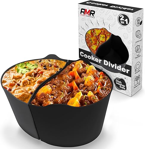 AMR - Revestimientos de olla de cocción lenta 2 en 1 para ollas de 6 a 8 cuartos de galón, revestimiento de silicona para cocinar 2 platos, a prueba